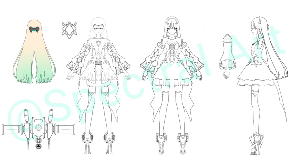 【低価格・商用利用OK】オリジナルキャラクター設定資料・デザイン三面図 (サイバー・SF風少女) / Non-Exclusive Character Reference Sheet [1500 JPY / $10]