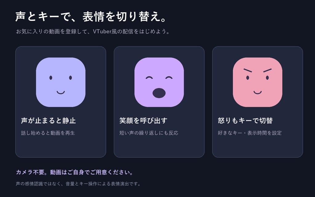 【0円・Windows】動画で簡単VTuber こえモーション|声で動く動画アバター