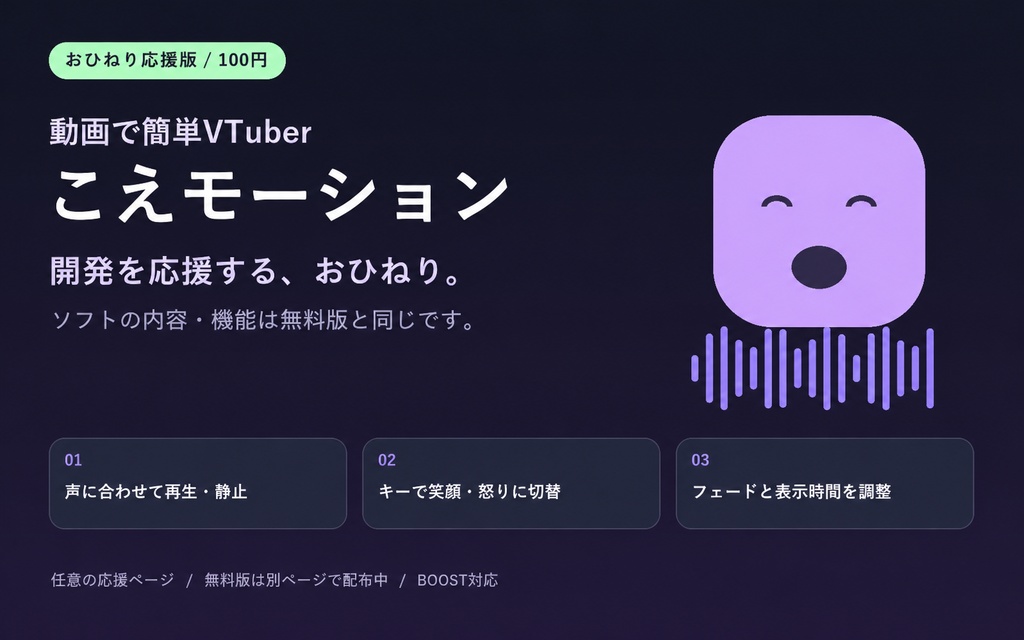 【100円・おひねり応援】動画で簡単VTuber こえモーション