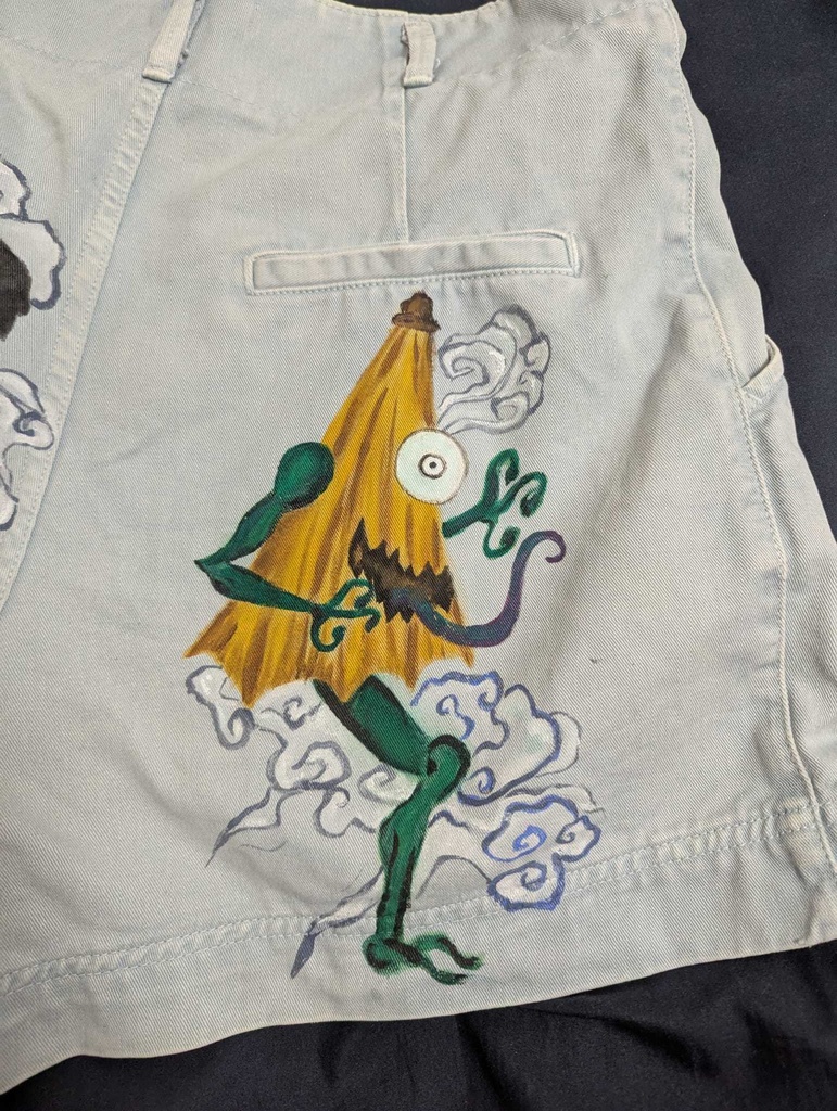 手描きヴィンテージパンツ・日本の民俗モチーフ