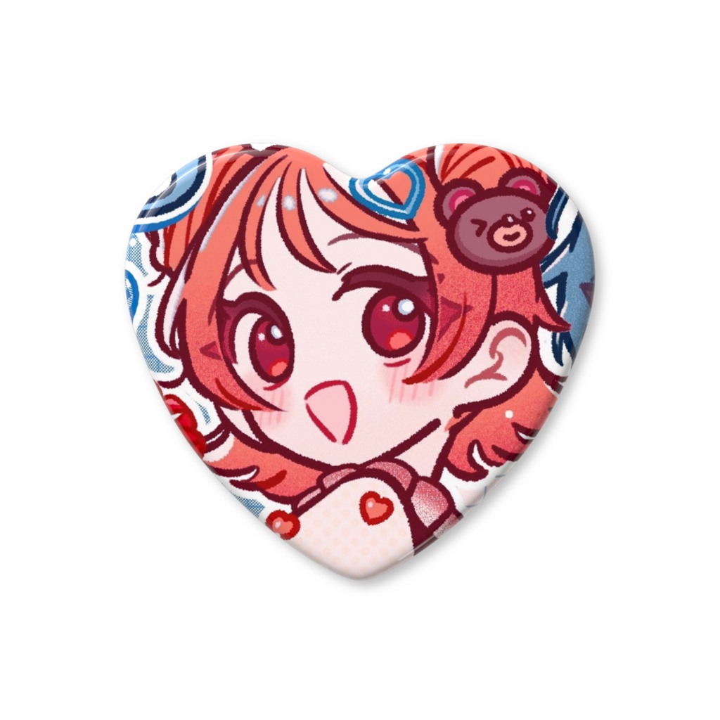 ぽわこちゃん Valentine ハート缶バッジ(背景有)