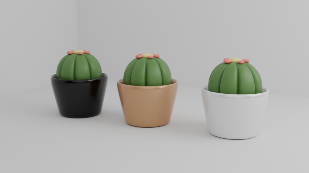 【3Dモデル】サボテン（鉢の色違い3点セット）