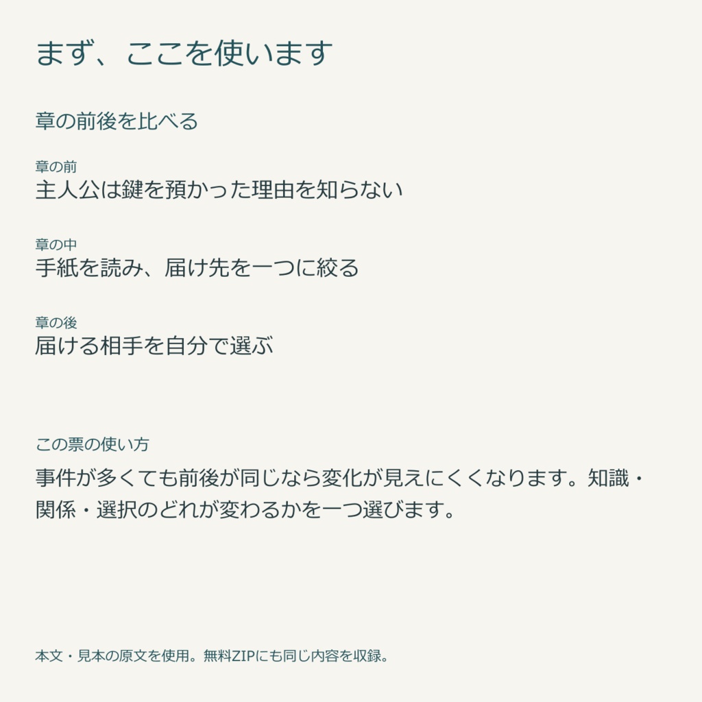 章ごとの変化を並べる|記入票3種・無料見本