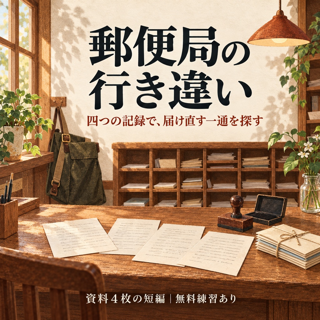 郵便局の行き違い｜資料4枚の短編・無料練習