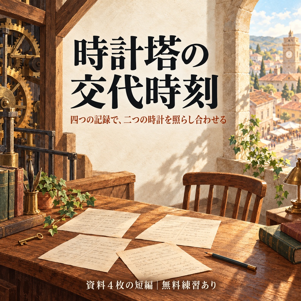 時計塔の交代時刻｜資料4枚の短編・無料練習