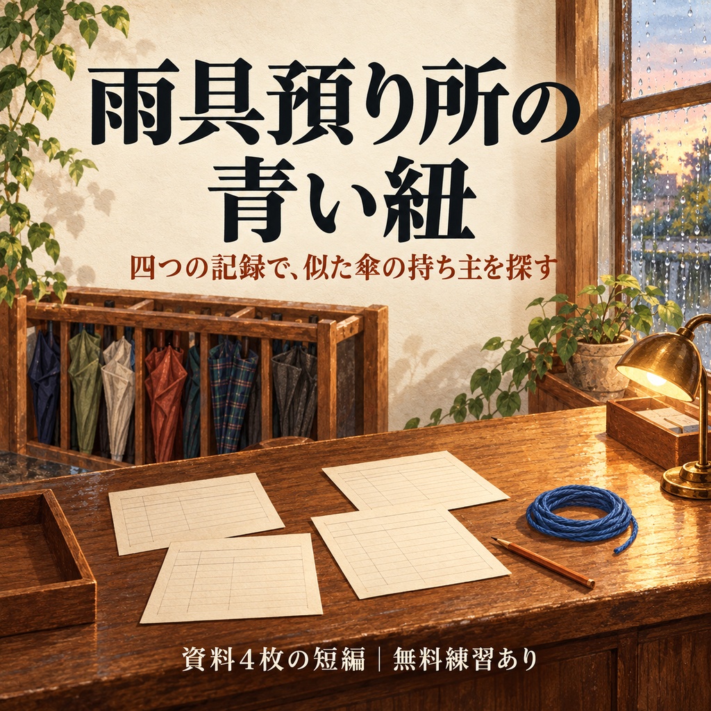 雨具預り所の青い紐｜資料4枚の短編・無料練習