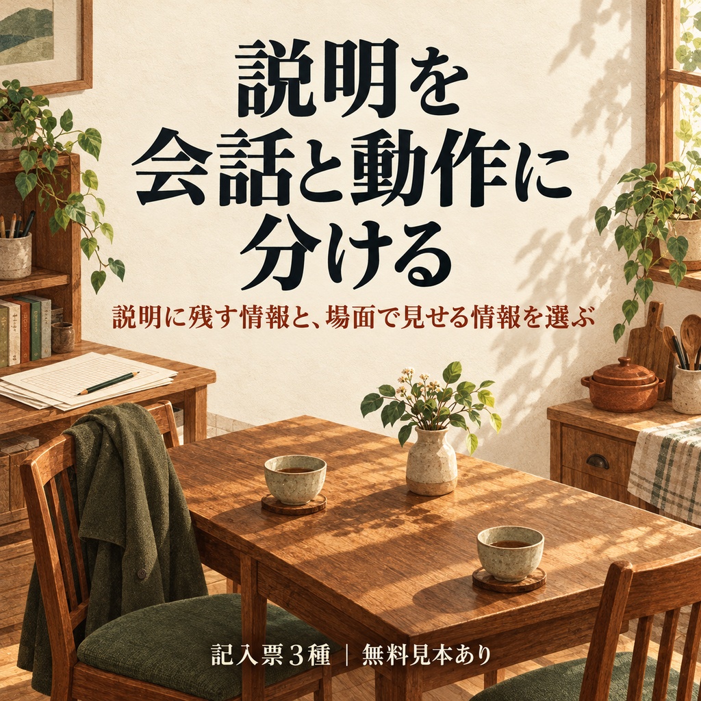 説明を会話と動作に分ける|記入票3種・無料見本