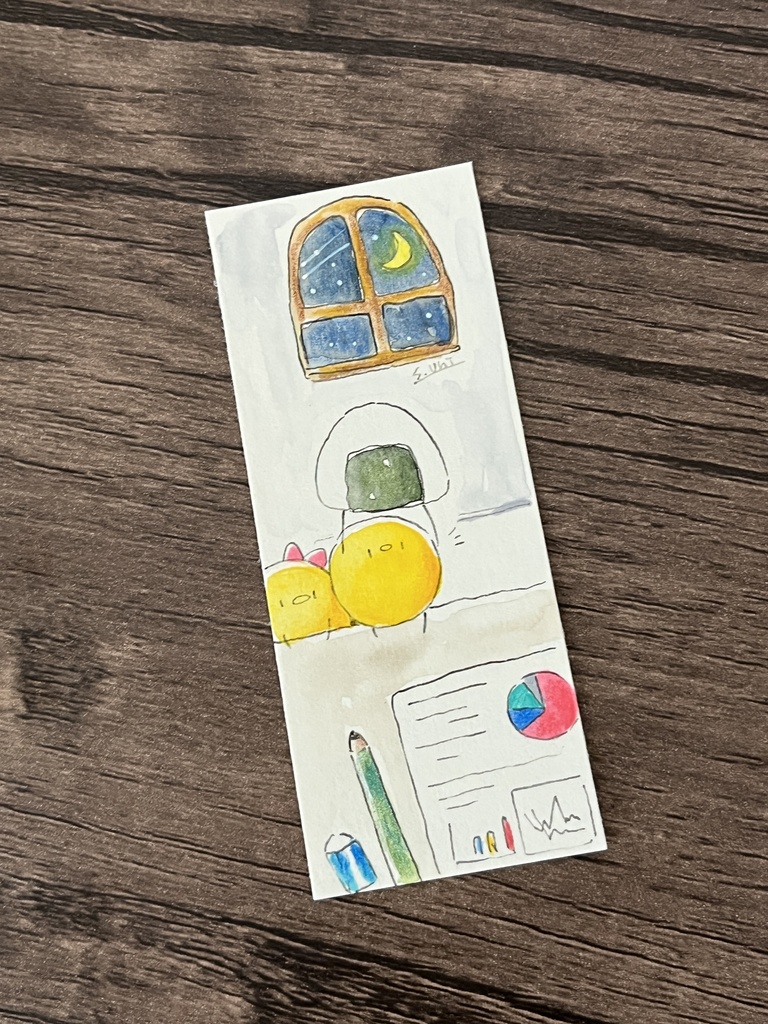 【原画】ひよこと夜食【4×10㎝サイズ】