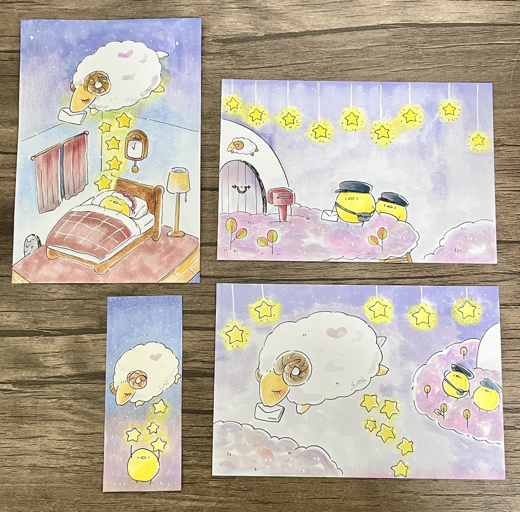 【原画】ひよこと星羊の夢シリーズ【ハガキサイズ/4×10㎝サイズ】