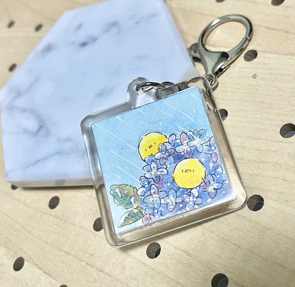 【原画キーホルダー】あじさいとひよこ