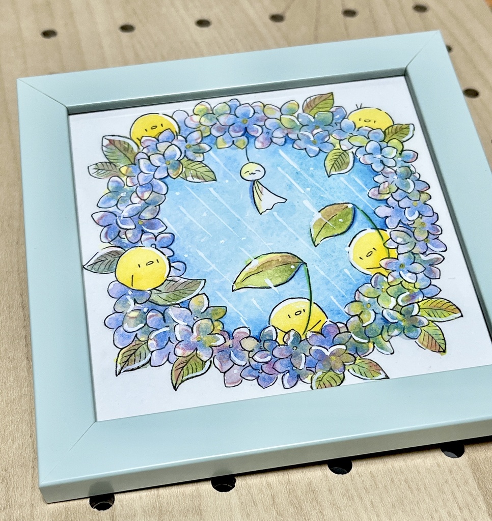 【原画】紫陽花リースとひよこ