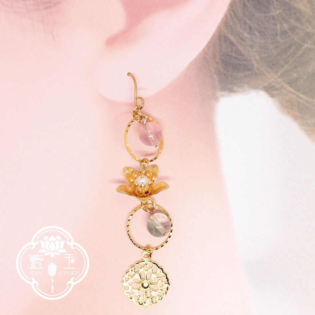 【ピアス・イヤリング】付喪神シリーズ:蛍見/フローライトとお花のアクセサリー