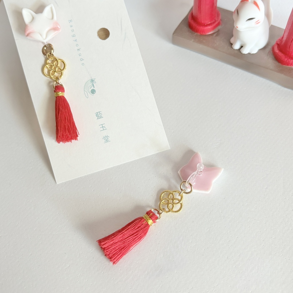 ★リニューアル✨Color.朱/狐守り-komamori-/【和風ピアス・イヤリング】