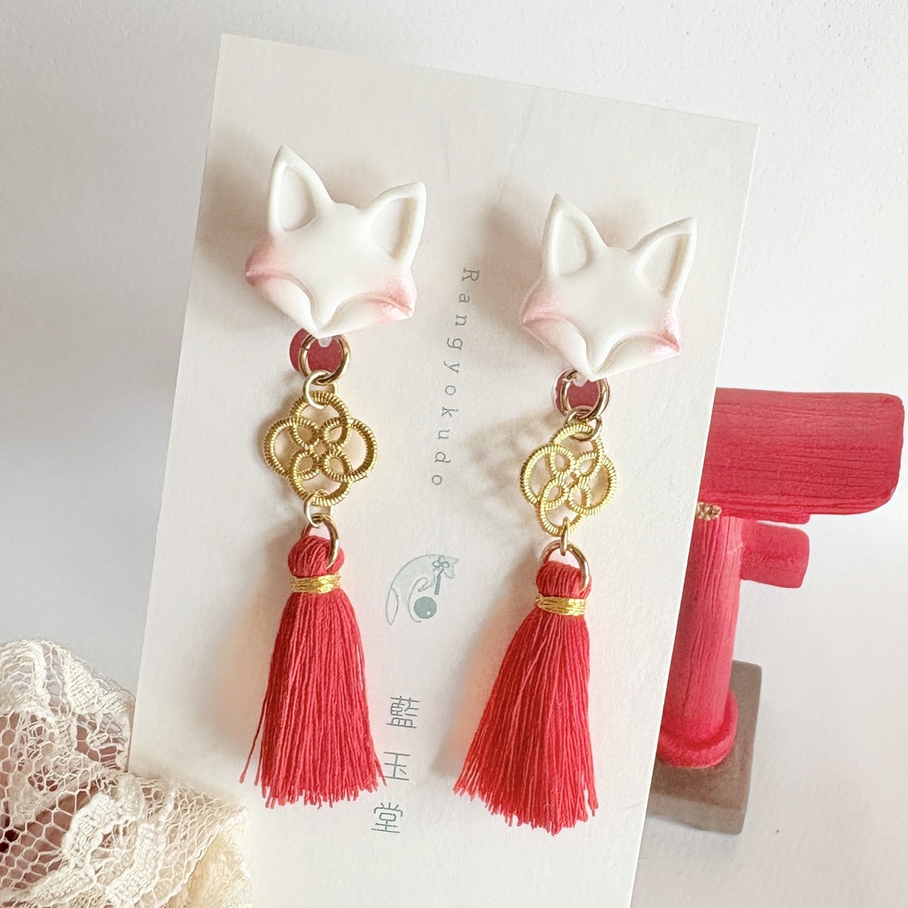 ★リニューアル✨Color.朱/狐守り-komamori-/【和風ピアス・イヤリング】