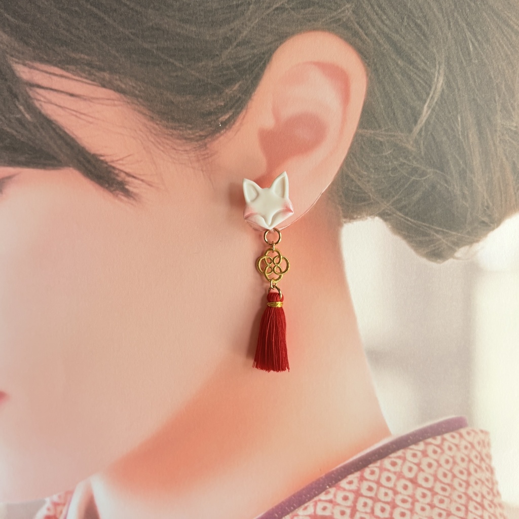 ★リニューアル✨Color.朱/狐守り-komamori-/【和風ピアス・イヤリング】