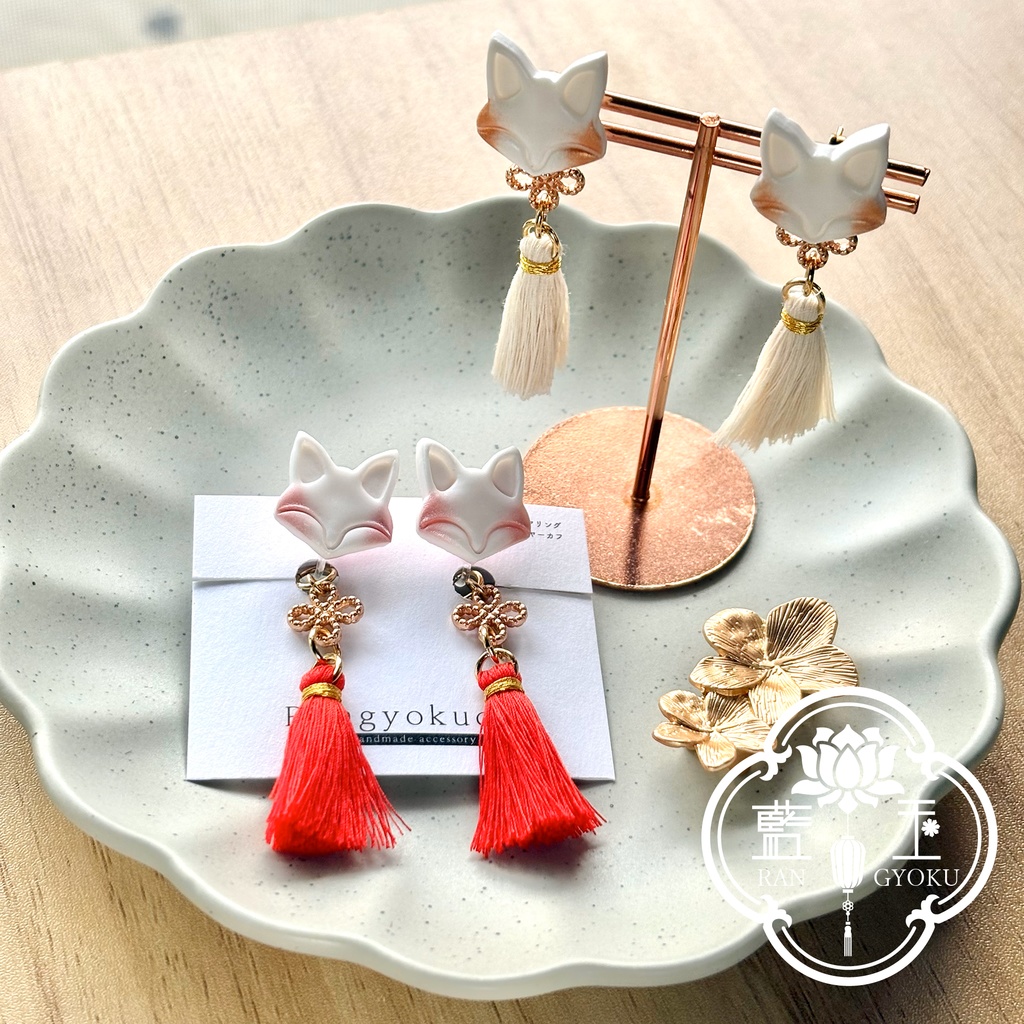 Color.朱【和風ピアス・イヤリング】狐守り-komamori-