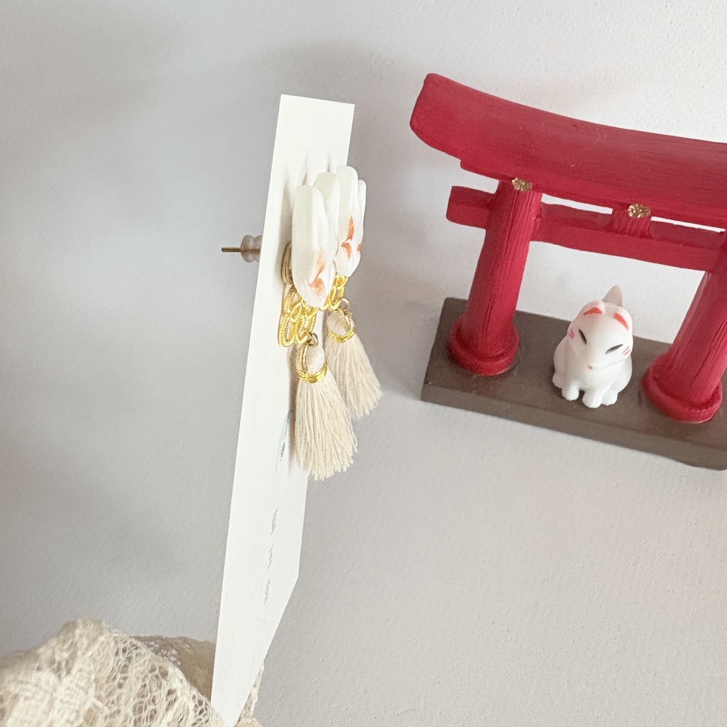 ★リニューアル✨Color.白/狐守り-komamori-/【和風ピアス・イヤリング】