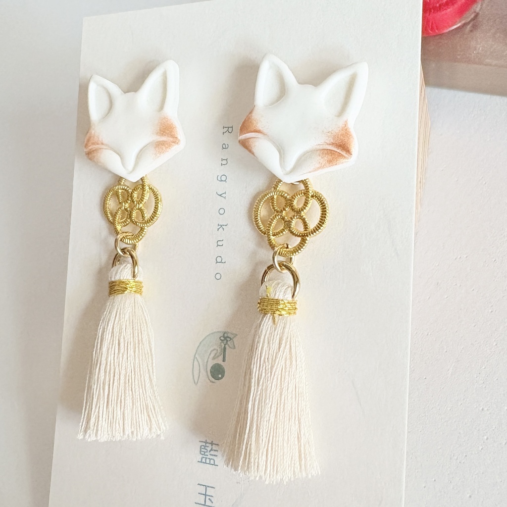★リニューアル✨Color.白/狐守り-komamori-/【和風ピアス・イヤリング】