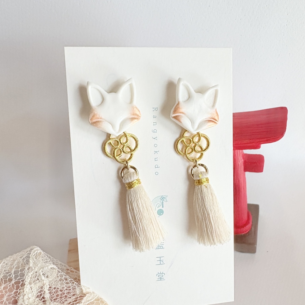 ★リニューアル✨Color.白/狐守り-komamori-/【和風ピアス・イヤリング】