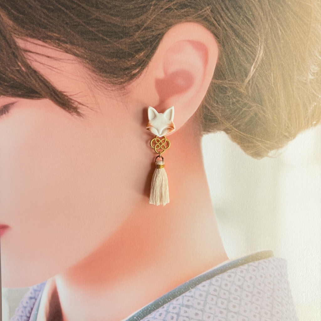 ★リニューアル✨Color.白/狐守り-komamori-/【和風ピアス・イヤリング】