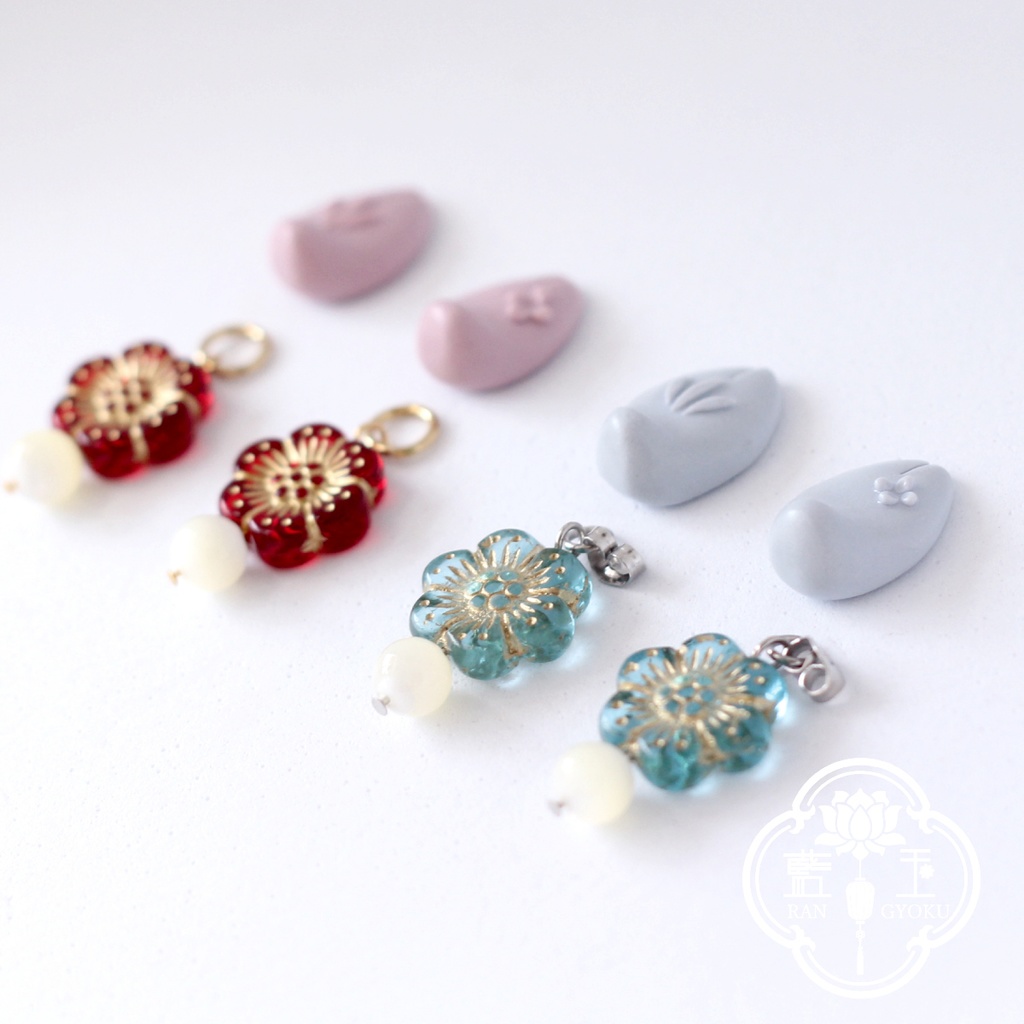 【和風ピアス・イヤリング】追加パーツが選べる和菓子なお狐様アクセサリー(撫子Ver)