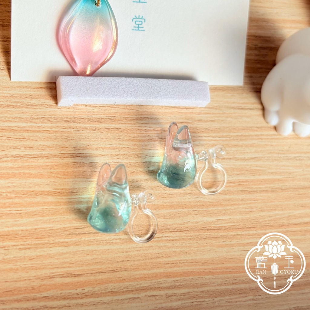 【2way】ピアス(イヤリング)+イヤーカフset.氷のお狐様:桃紫・桃青緑