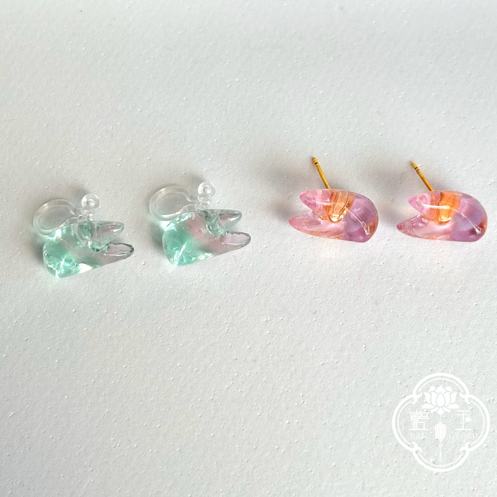 【2way】ピアス(イヤリング)+イヤーカフset.氷のお狐様:桃紫・桃青緑