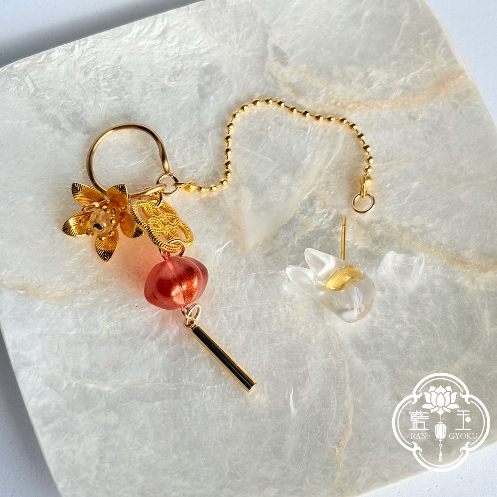 【2way】ピアス(イヤリング)+イヤーカフset.氷のお狐様:透明