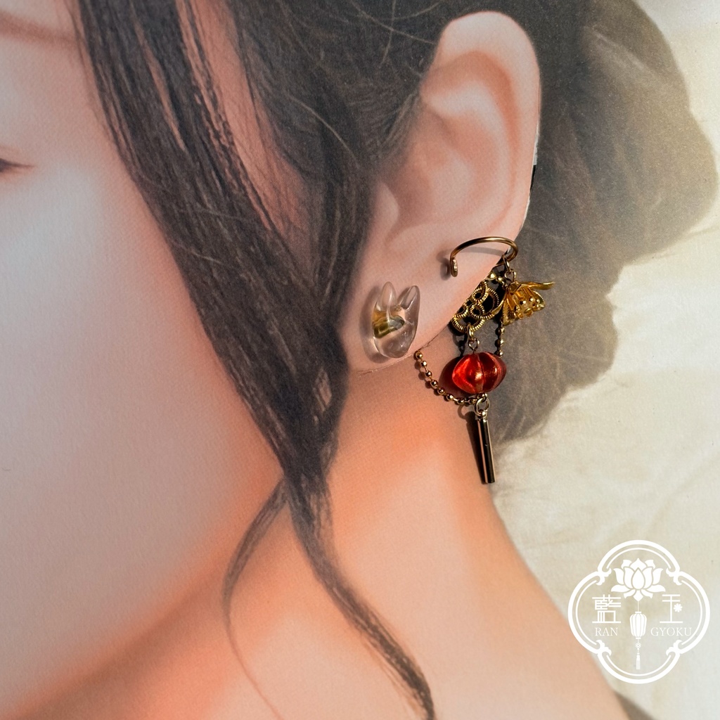 【2way】ピアス(イヤリング)+イヤーカフset.氷のお狐様:透明