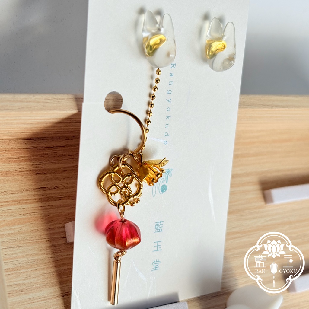 【2way】ピアス(イヤリング)+イヤーカフset.氷のお狐様:透明