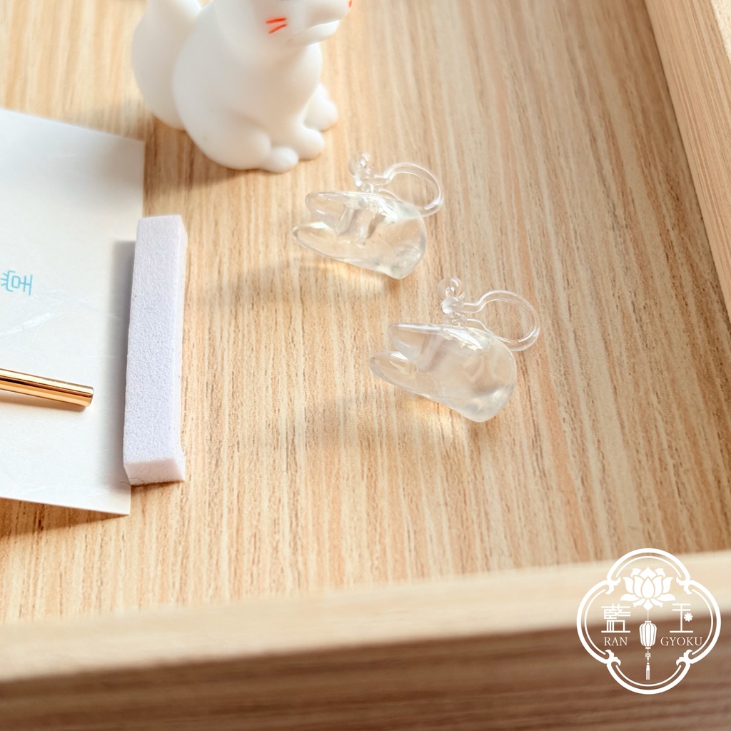 【2way】ピアス(イヤリング)+イヤーカフset.氷のお狐様:透明