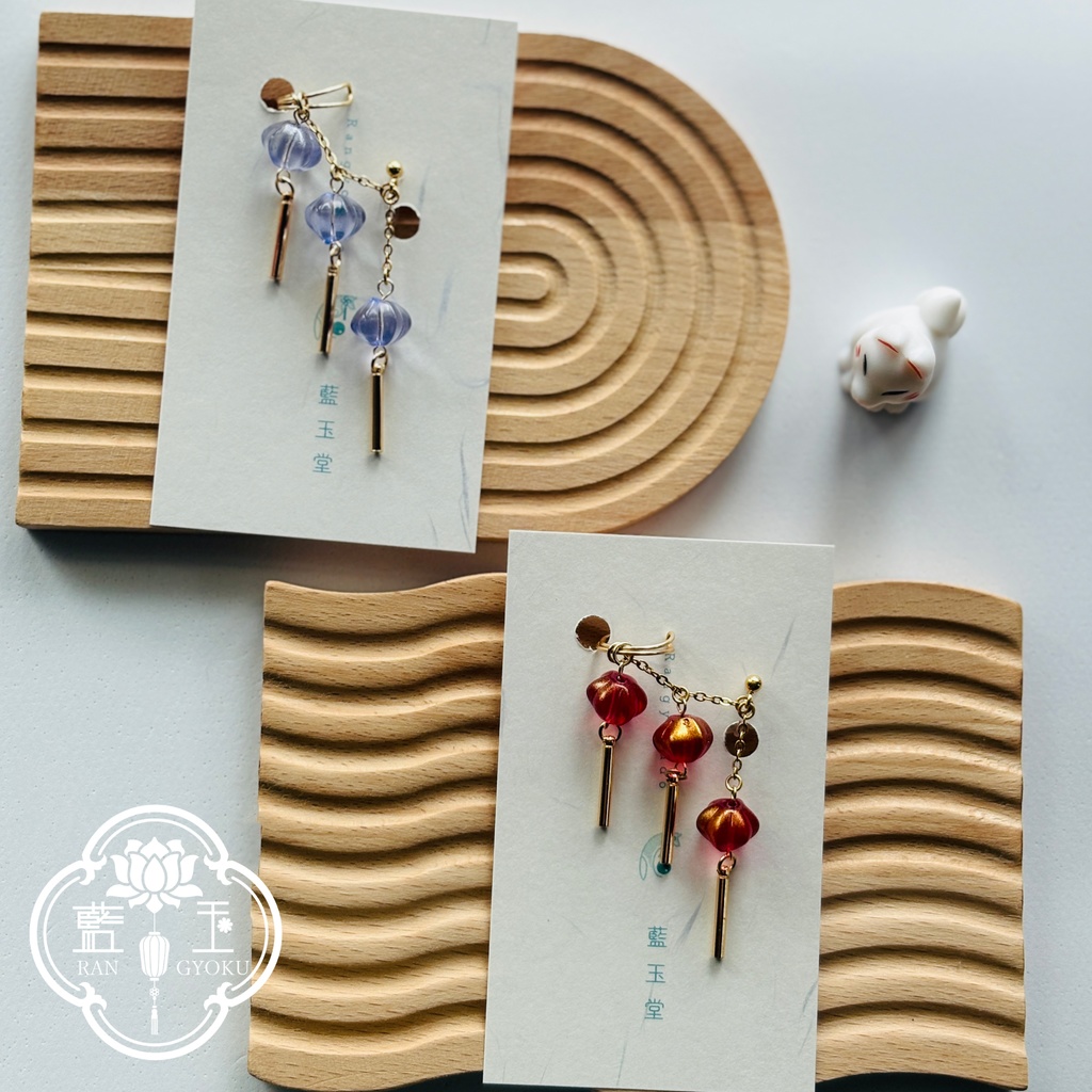 3連ランタンの選べるカラー*イヤリング&イヤーカフSet【ピアス変更可】※左耳用