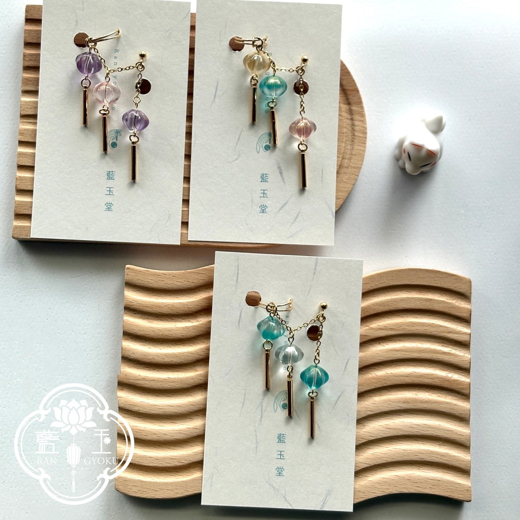 3連ランタンの選べるカラー*イヤリング&イヤーカフSet【ピアス変更可】※左耳用