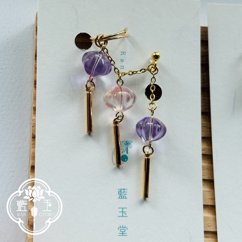 3連ランタンの選べるカラー*イヤリング&イヤーカフSet【ピアス変更可】※左耳用