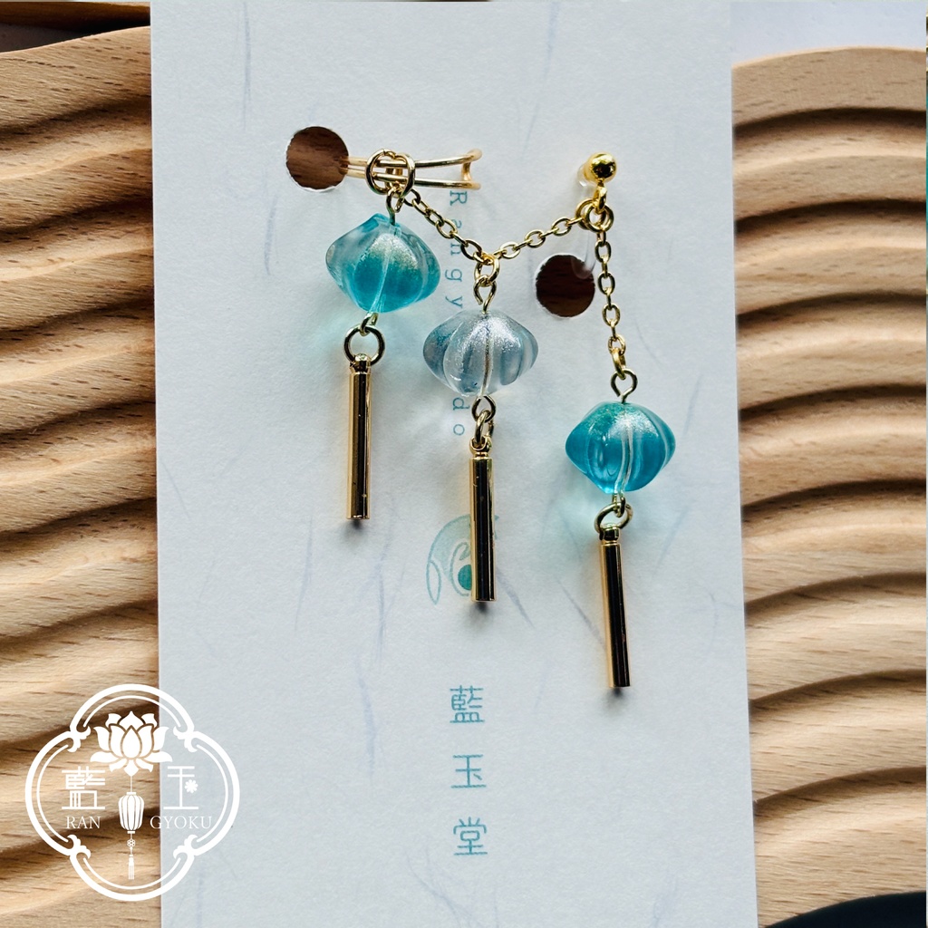 3連ランタンの選べるカラー*イヤリング&イヤーカフSet【ピアス変更可】※左耳用