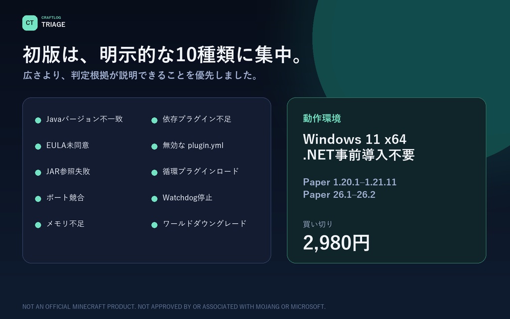 CraftLog Triage — Paper系Minecraftサーバー向け日本語ログ診断