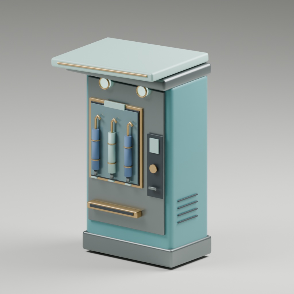 路地裏の少し変わった無人販売機3点｜雨傘・本・カプセル GLB/Blender