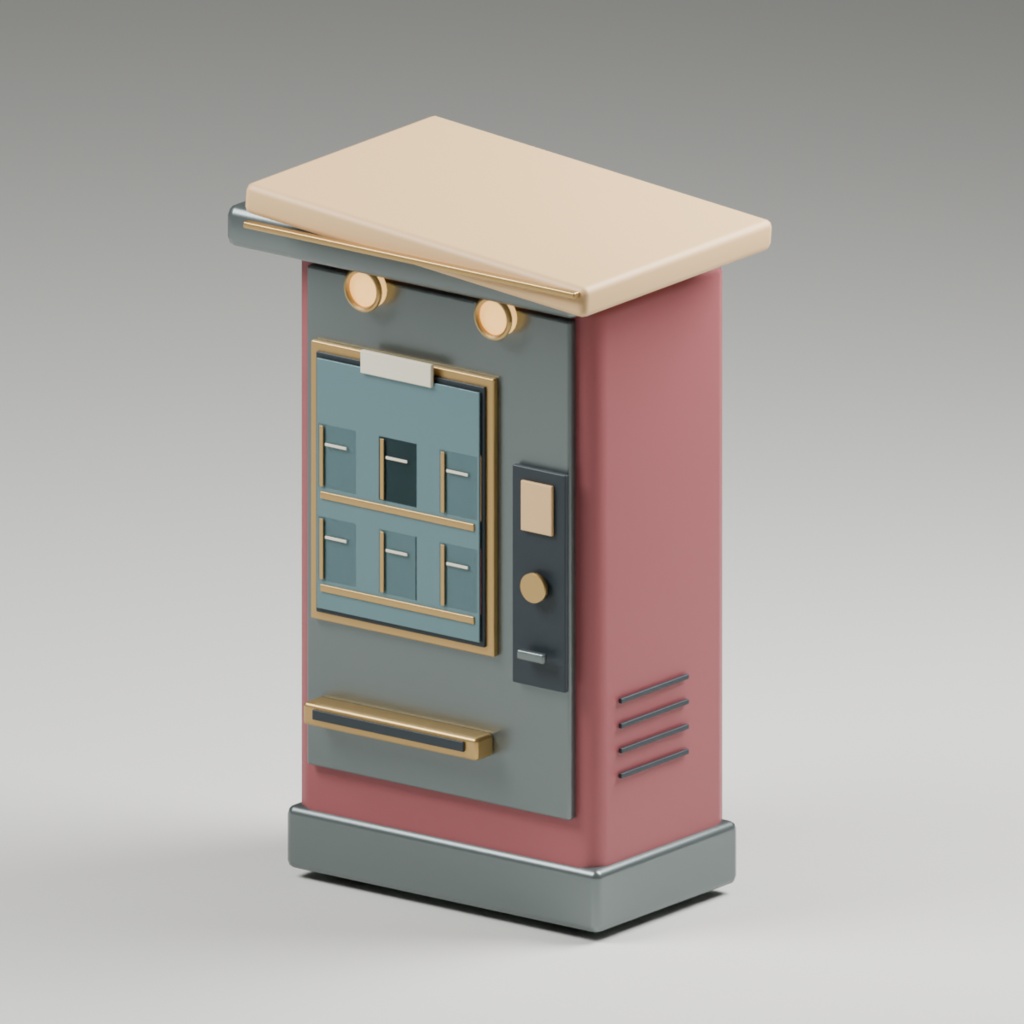 路地裏の少し変わった無人販売機3点|雨傘・本・カプセル GLB/Blender