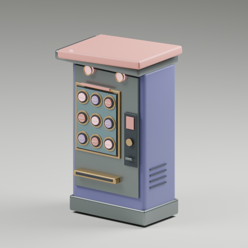 路地裏の少し変わった無人販売機3点|雨傘・本・カプセル GLB/Blender