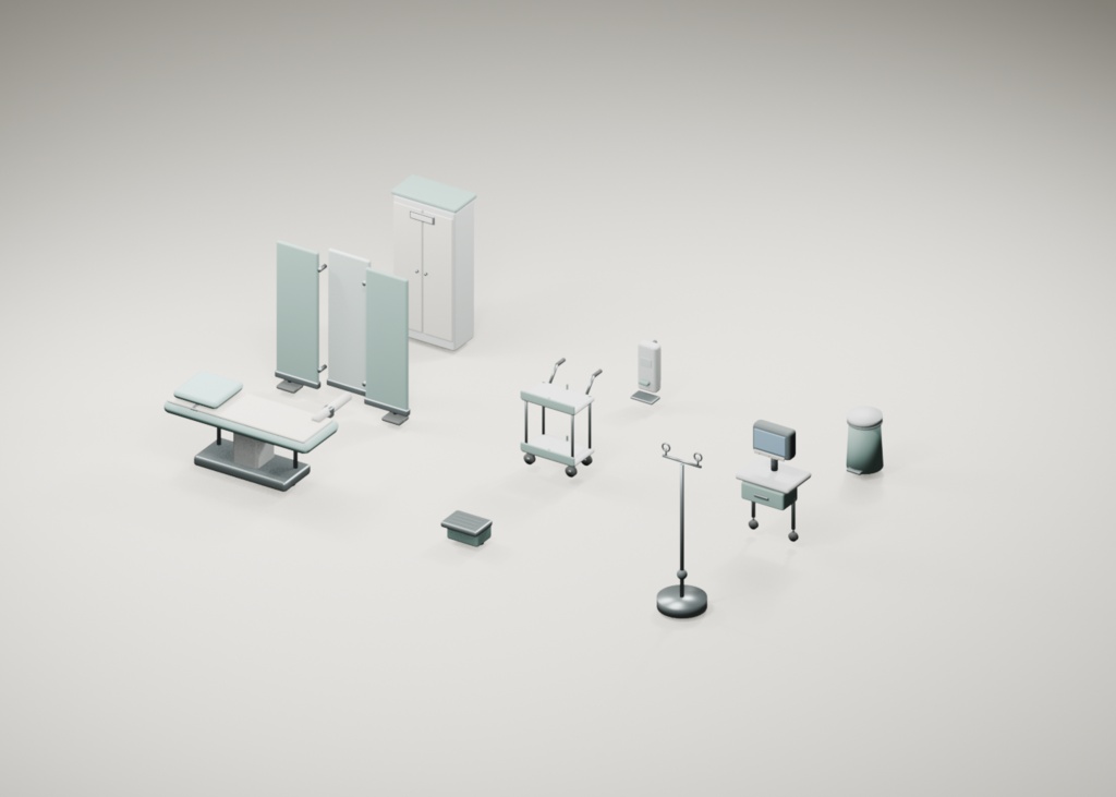 診察室の背景小物9点|軽量GLB・Blender編集用
