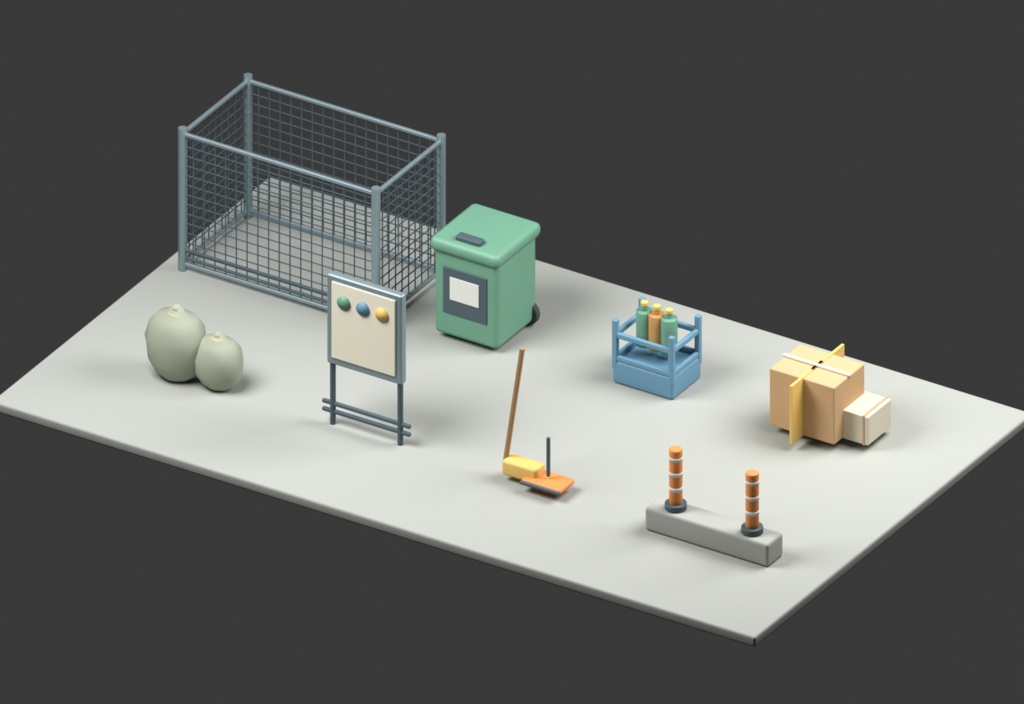 路地裏のごみ集積所 背景小物8点|軽量GLB・Blender編集用