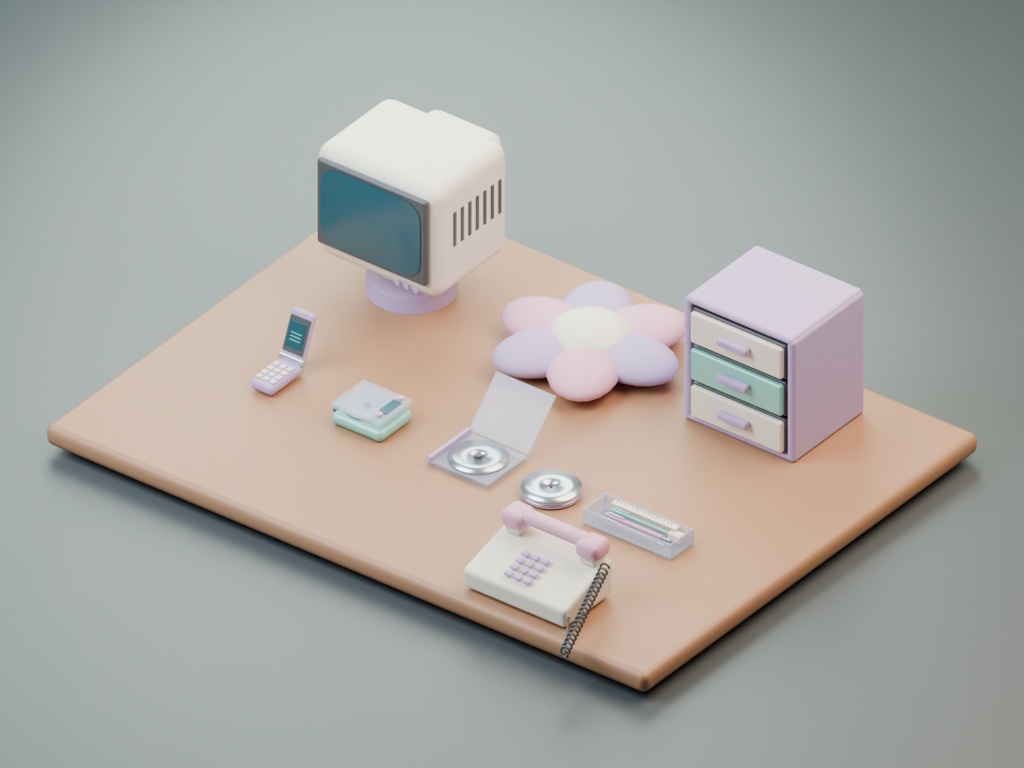 2000年の机｜懐かしい卓上3D小物8組【Blender・GLB】