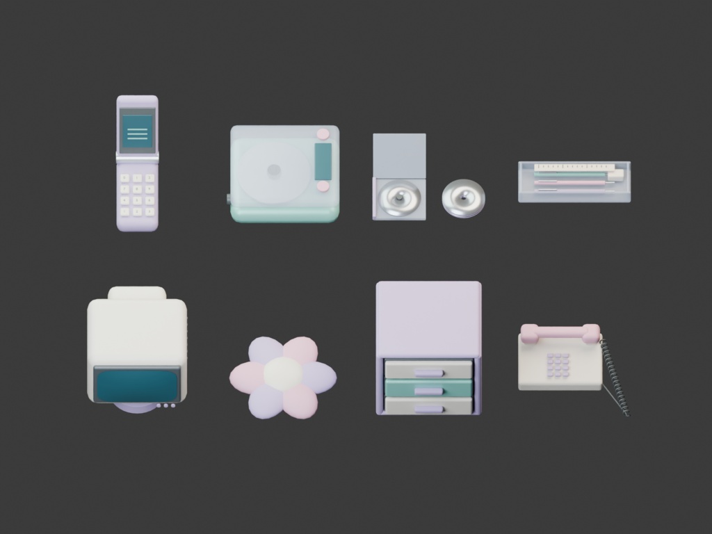 2000年の机|懐かしい卓上3D小物8組【Blender・GLB】