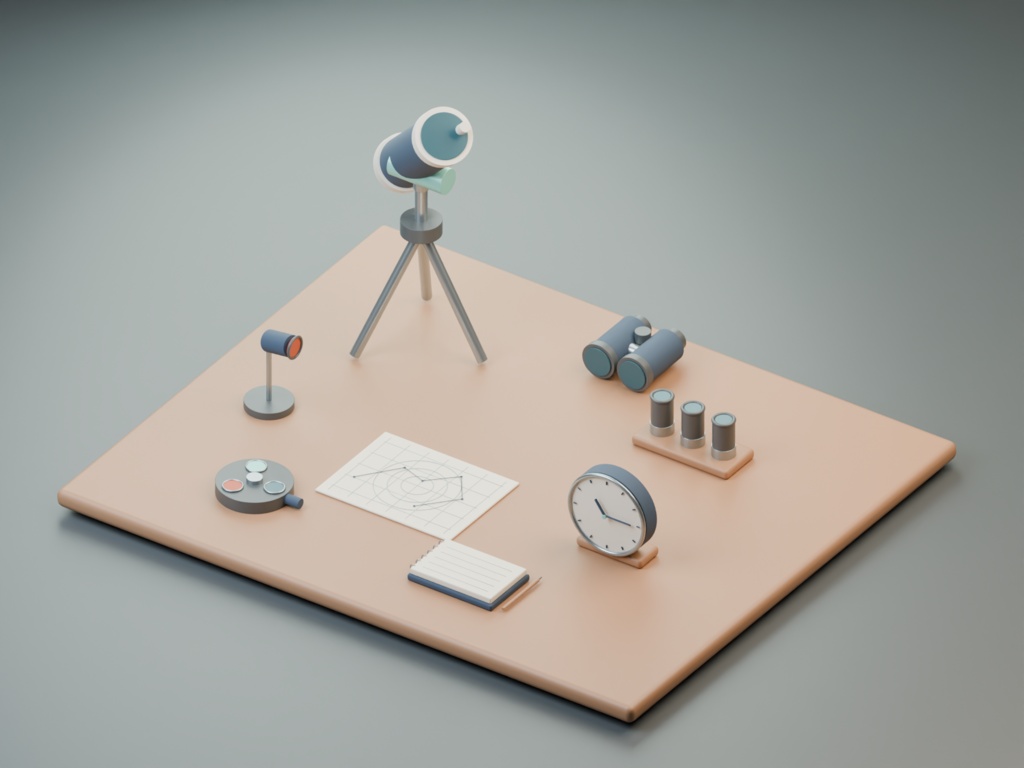天文台の観測机|星を見る場面の3D小物8組【Blender・GLB】