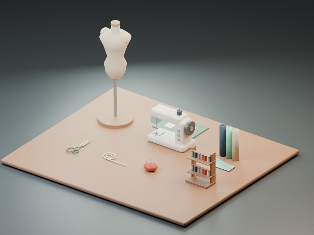 仕立屋の裁縫道具|服づくり工房の3D小物8組【Blender・GLB】