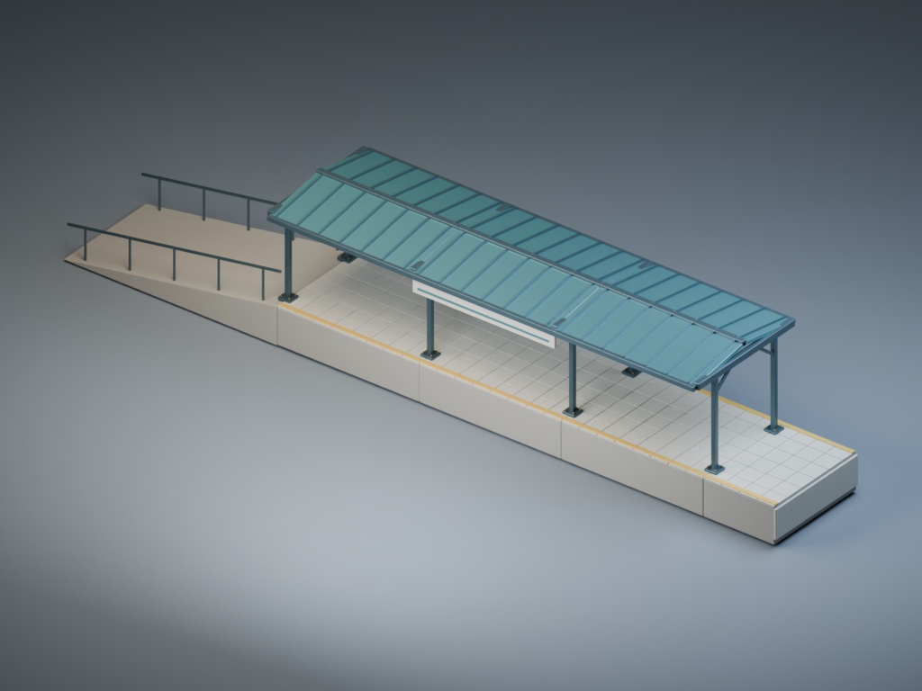 駅ホームの土台|床・屋根・柱・昇降路の8部材【Blender・GLB】