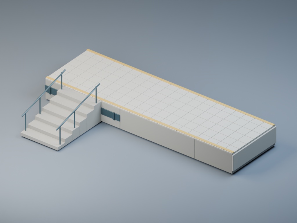 駅ホームの土台|床・屋根・柱・昇降路の8部材【Blender・GLB】
