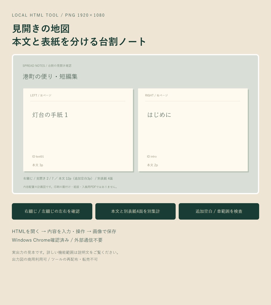 見開きの地図｜本文と表紙を分ける台割ノート