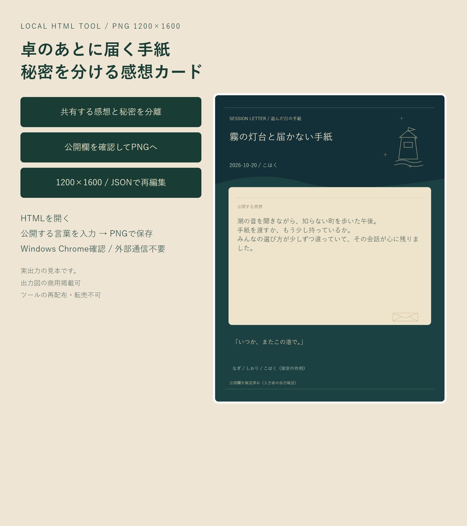 卓のあとに届く手紙|秘密を分ける感想カード