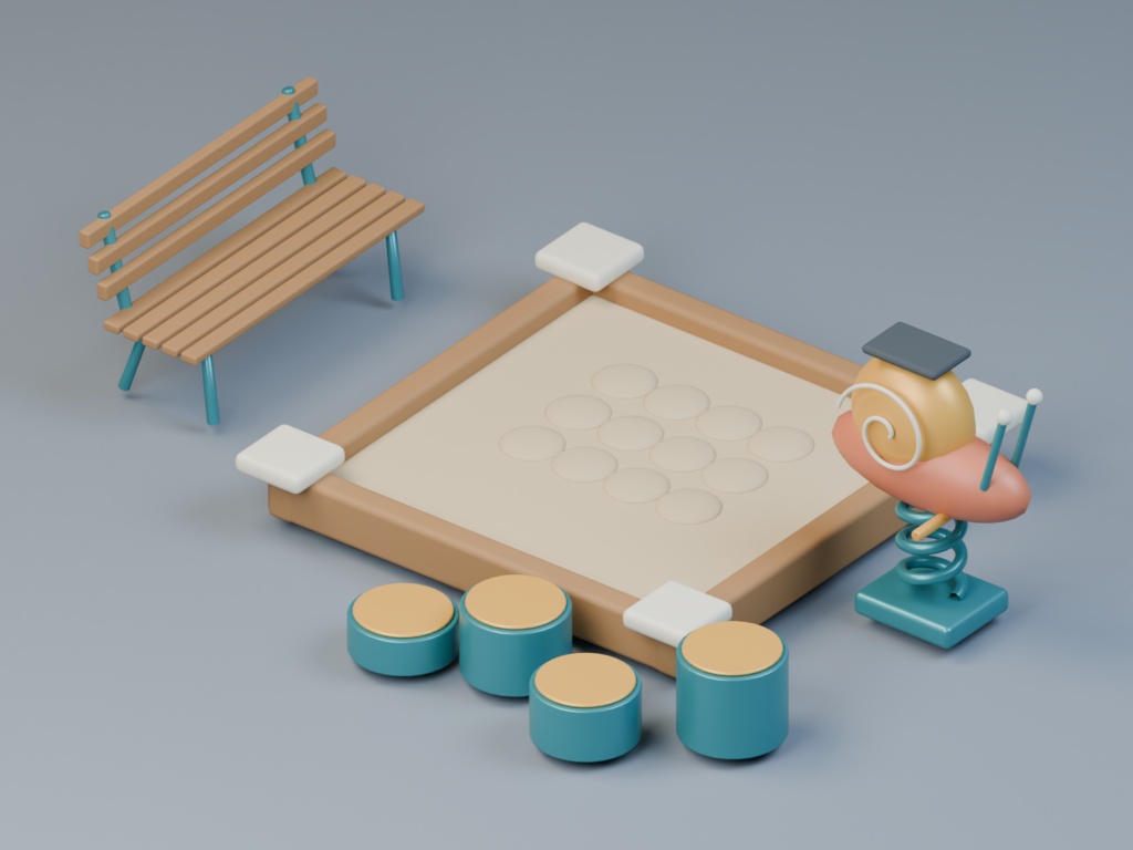 小さな公園の遊び場|遊具と休憩の8組【Blender・GLB】